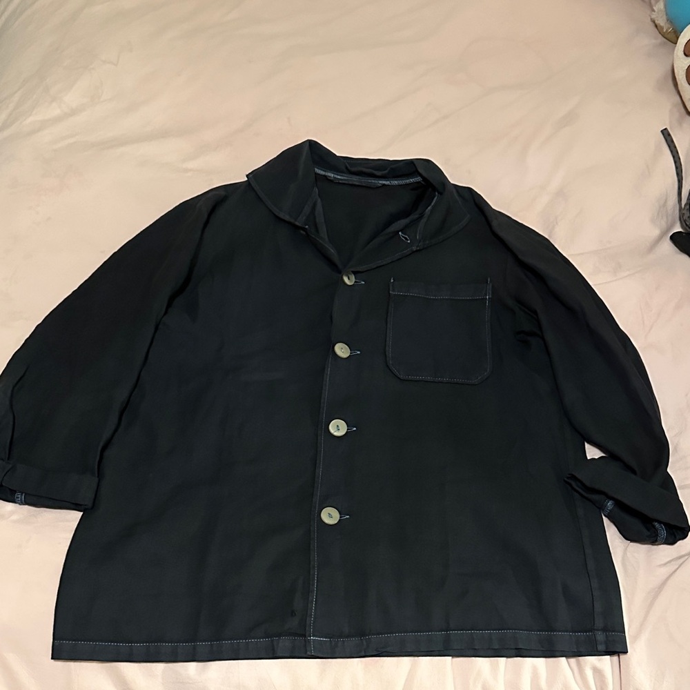 Navy Blue Button-Up Shirt Jacket